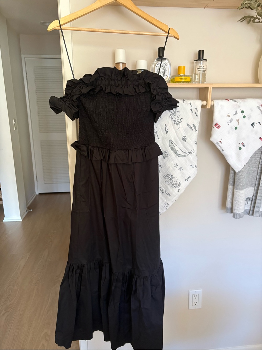 BNWT Caroline Constas Black Ruffled Off-Shoulder Maxi Dress